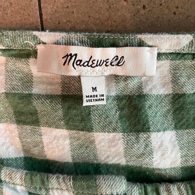 Madewell Linen/Cotton Button-Front Top Green Gingham-MED - photo 3