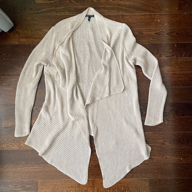Eileen Fisher Beige Linen Knit Waterfall Cardigan Sweater-Large