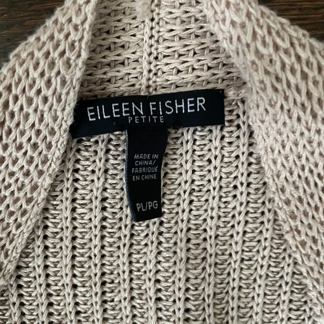 Eileen Fisher Beige Linen Knit Waterfall Cardigan Sweater-Large - photo 2