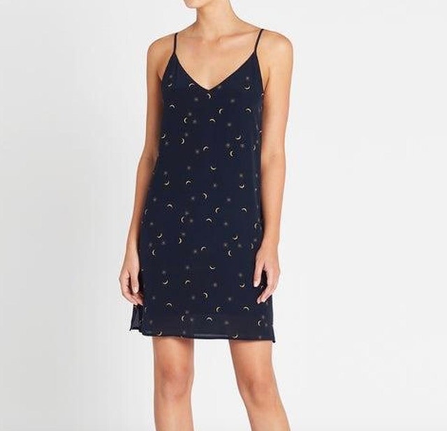 Rails Brianna Dress Navy Crescent Moon 100% Silk Mini Dress-MED