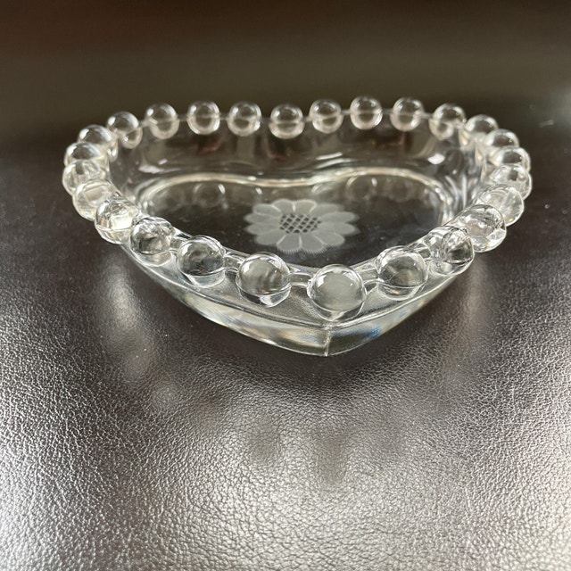 Vintage WJ Hughes Cornflower Candlewick Heart Candy Trinket Dish - photo 3