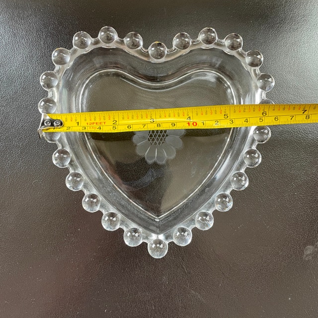 Vintage WJ Hughes Cornflower Candlewick Heart Candy Trinket Dish - photo 4