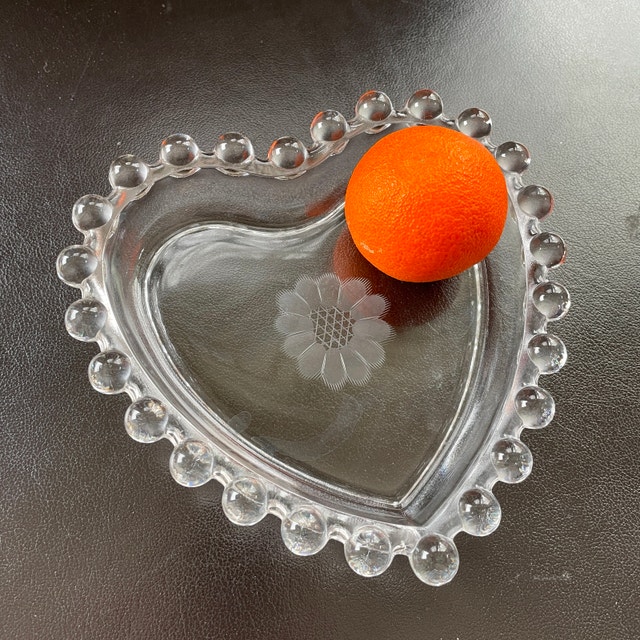 Vintage WJ Hughes Cornflower Candlewick Heart Candy Trinket Dish - photo 5