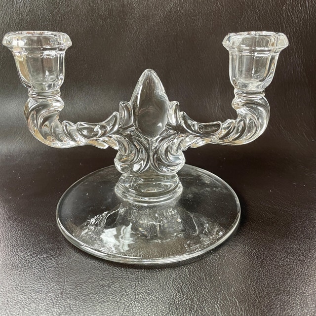 Vintage Martinsville Double Teardrop Glass Candlestick Holder