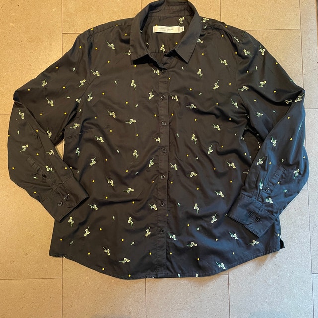Black Cotton Shirt embroidered Flowers-Contemporaine Simon-2XL