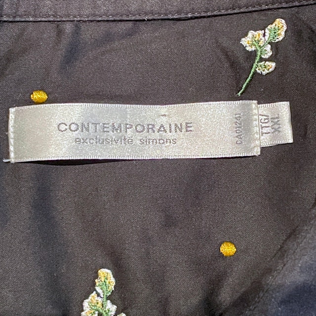 Black Cotton Shirt embroidered Flowers-Contemporaine Simon-2XL - photo 3