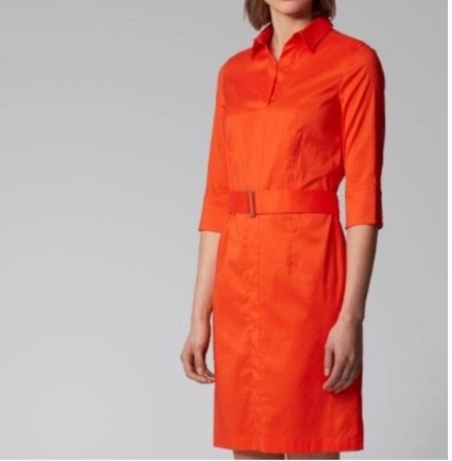 Hugo Boss Dashina3 Orange Cotton blend Shirt Dress-Size 6