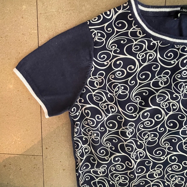 Alison Sheri Navy Blue/White Abstract Print Short Sleeve Top-XS - photo 3