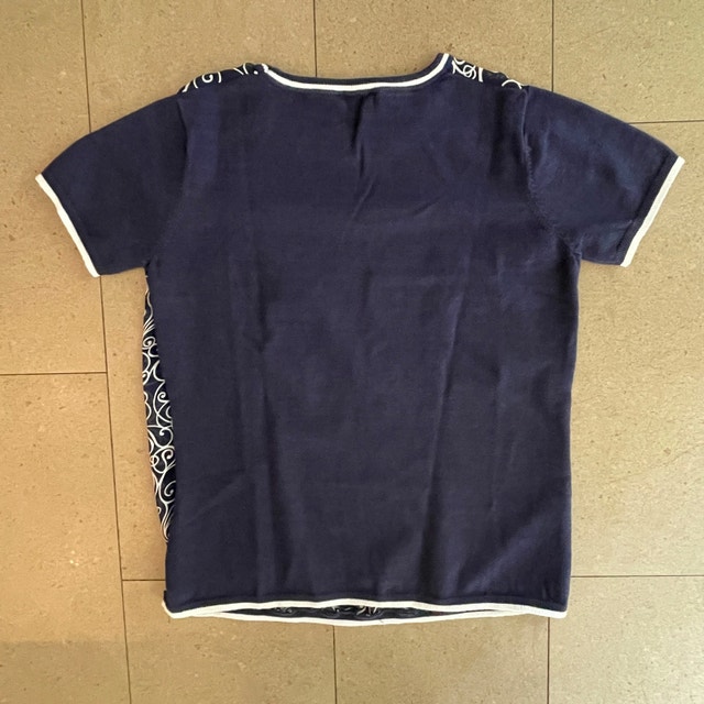 Alison Sheri Navy Blue/White Abstract Print Short Sleeve Top-XS - photo 4