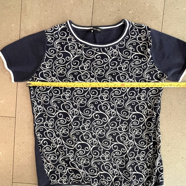Alison Sheri Navy Blue/White Abstract Print Short Sleeve Top-XS - photo 5