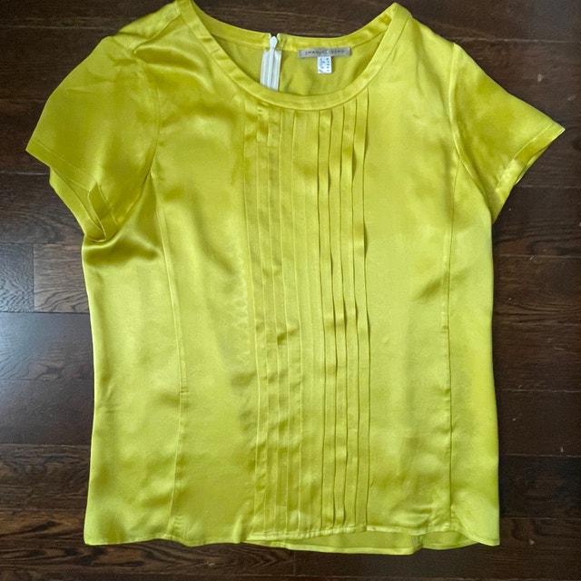 Emanuel Berg Citrine Yellow 100% Silk Short Sleeve Blouse-Size 8