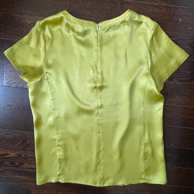 Emanuel Berg Citrine Yellow 100% Silk Short Sleeve Blouse-Size 8 - photo 3