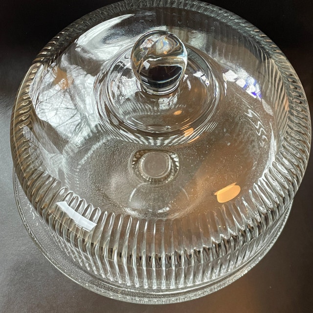 Anchor Hocking Monaco Ribbed Glass Cake Pedestal Stand with Dome - photo 2