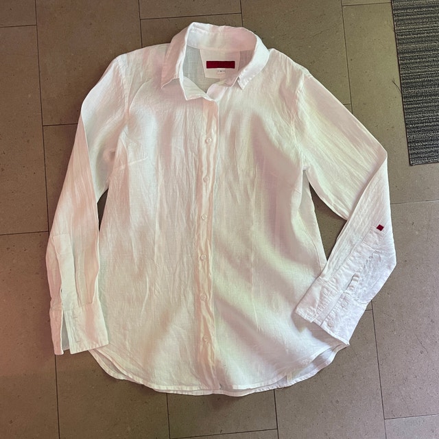 Envelǒp by Jim Smith White Linen Fitted Shirt/Blouse-Large