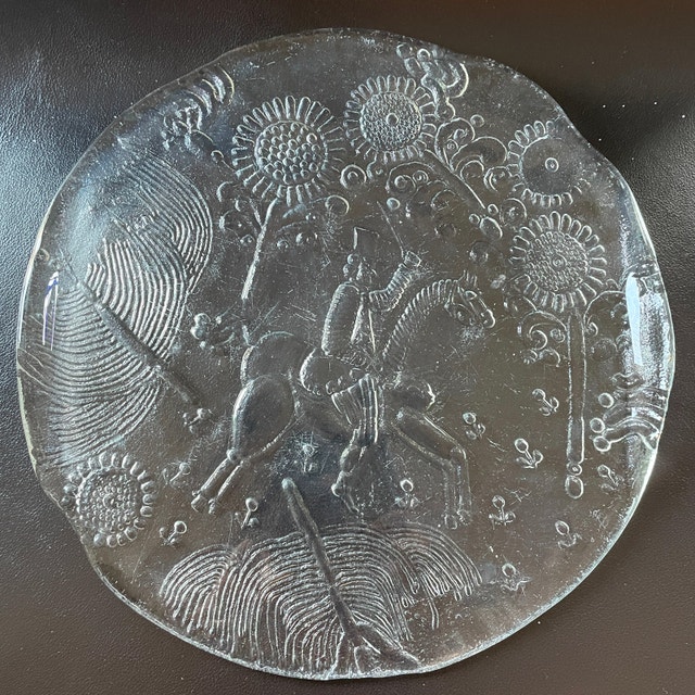 Vintage 70s Kosta Boda "Dalom" glass platter by Göran Wärff
