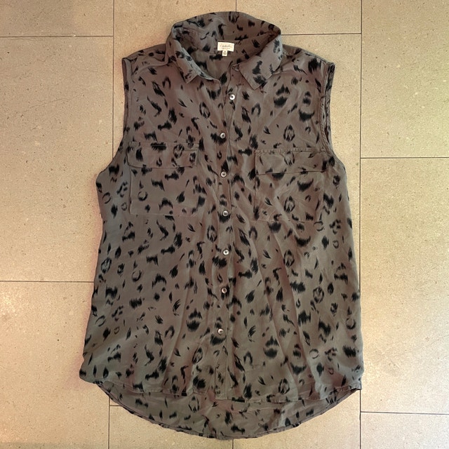 Babaton 100% Silk Sleeveless Blouse-Mocha Brown/black print-MED