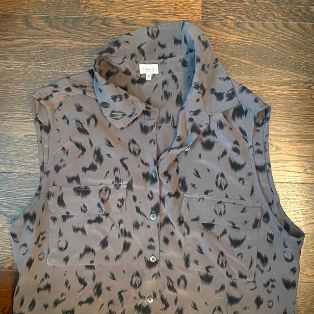 Babaton 100% Silk Sleeveless Blouse-Mocha Brown/black print-MED - photo 4