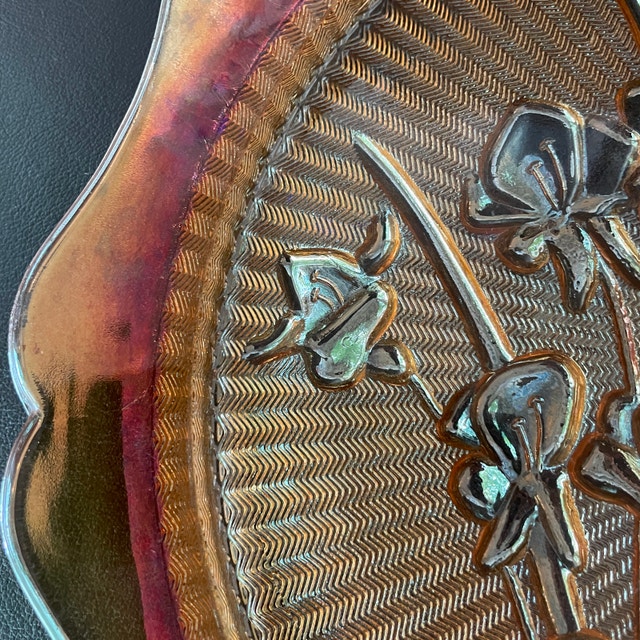 Vintage Jeanette Iridescent Marigold Iris Herringbone Platter - photo 2