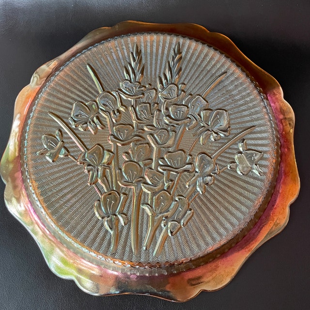 Vintage Jeanette Iridescent Marigold Iris Herringbone Platter - photo 3