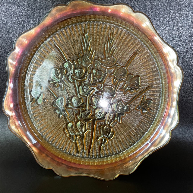 Vintage Jeanette Iridescent Marigold Iris Herringbone Platter - photo 4