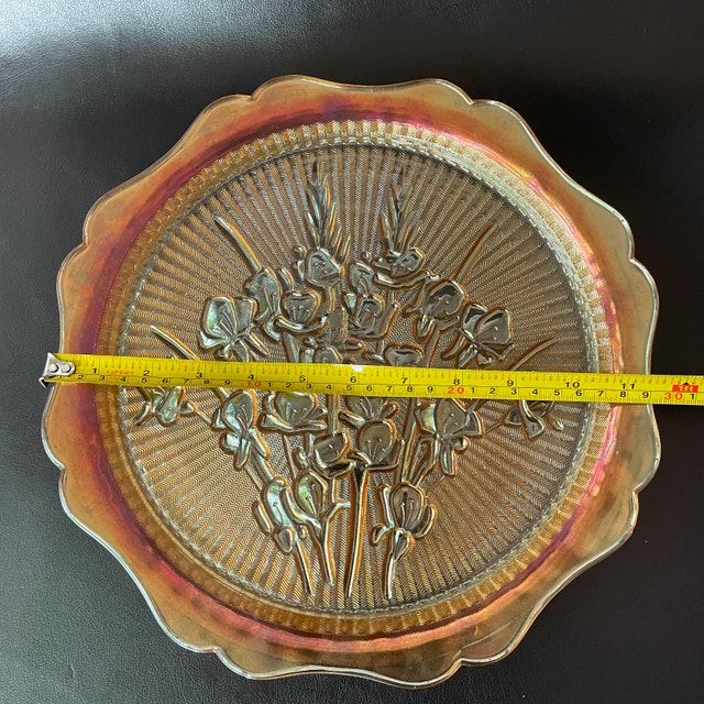 Vintage Jeanette Iridescent Marigold Iris Herringbone Platter - photo 5