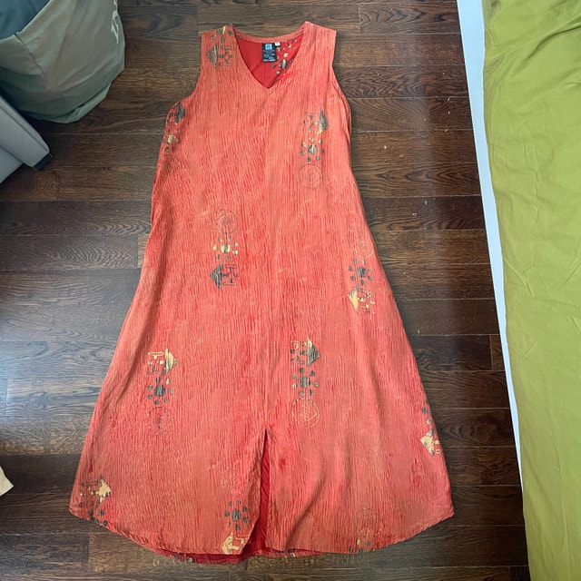 Kaliyana Long Loose Orange Sleeveless Floral Summer Dress-Small
