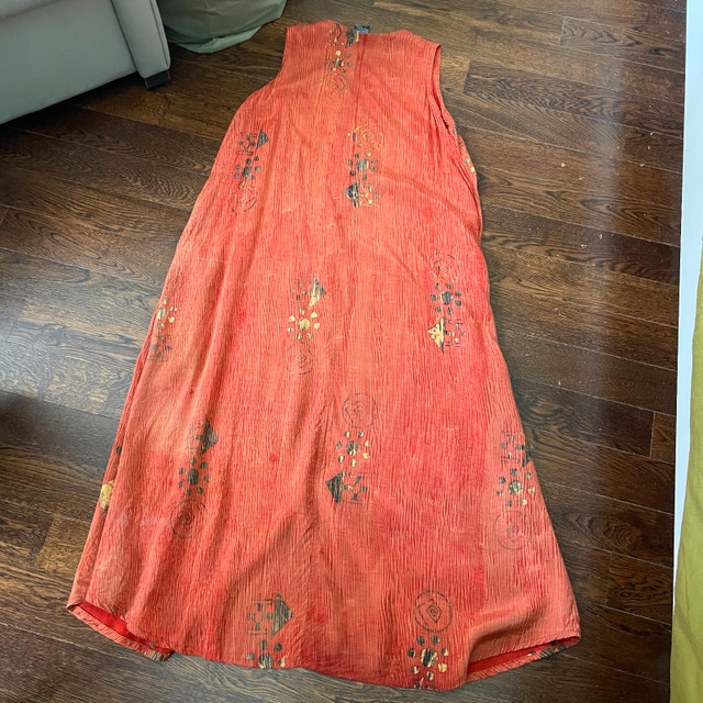 Kaliyana Long Loose Orange Sleeveless Floral Summer Dress-Small - photo 4