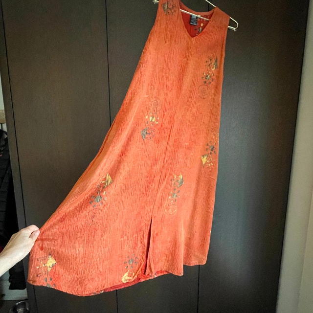 Kaliyana Long Loose Orange Sleeveless Floral Summer Dress-Small - photo 5