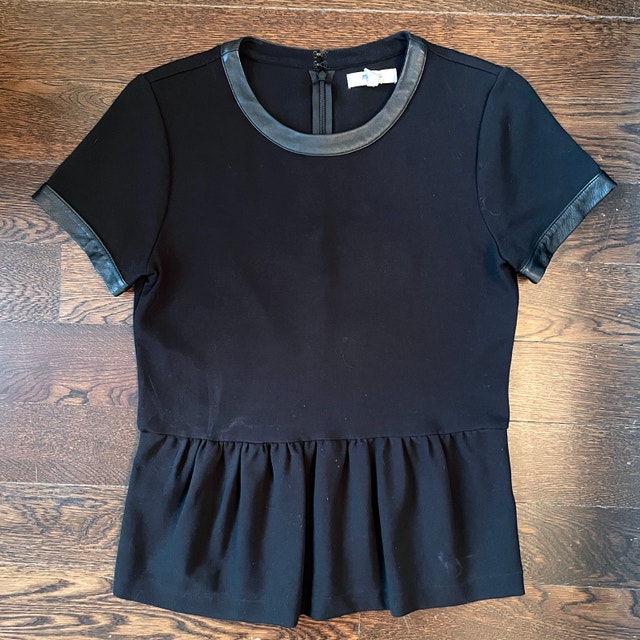 Fabulous Madewell Black Leather Trim Peplum Short Sleeve Top-XS