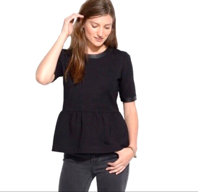 Fabulous Madewell Black Leather Trim Peplum Short Sleeve Top-XS - photo 2
