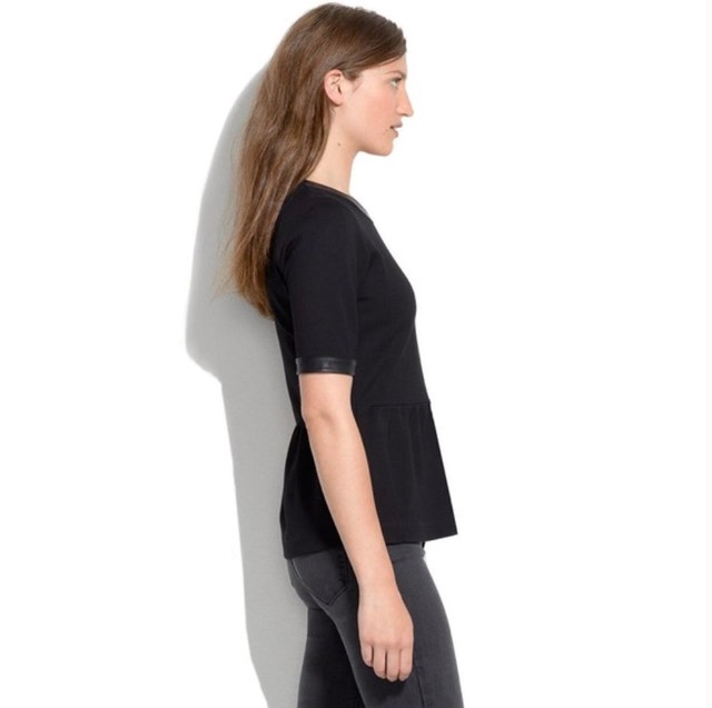 Fabulous Madewell Black Leather Trim Peplum Short Sleeve Top-XS - photo 4