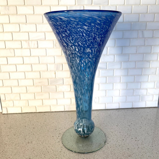 Gorgeous Vintage Tall Murano Art Glass Vase-Blue & White