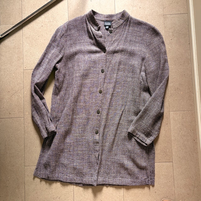 Eileen Fisher Brown Mandarin Collar Womens Tunic Top Shirt-Med