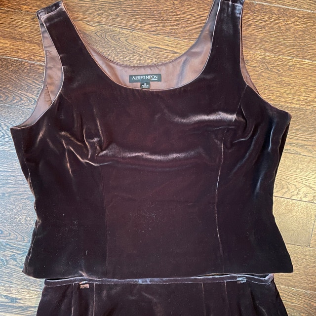 Luxury Albert Nipon Evening Brown Velvet Tank Top-Size 10