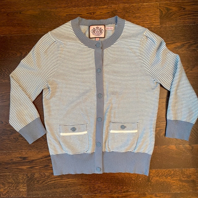 Vintage Juicy Couture Blue/White Cardigan Cashmere Blend-Small
