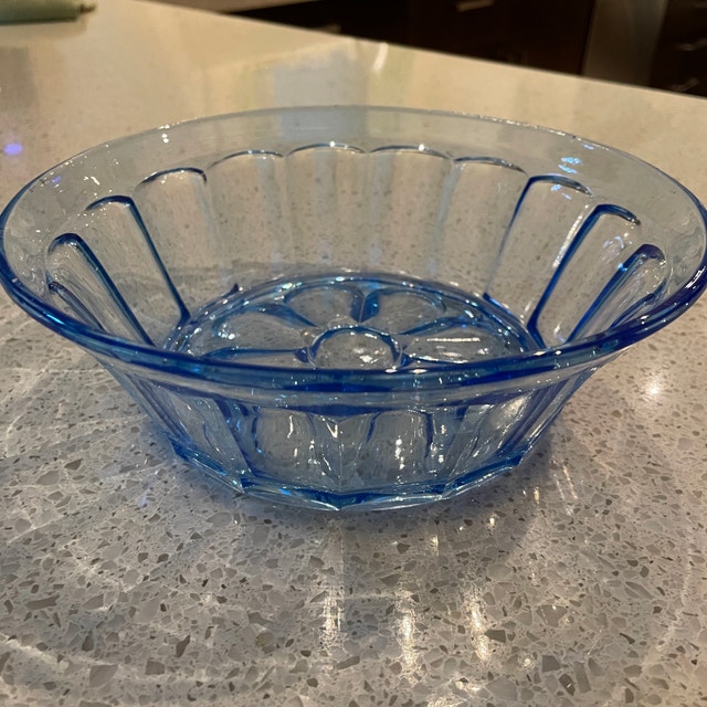 Vintage Set of Blue Glass Serving Bowl w/ 6 matching bowls - photo 5