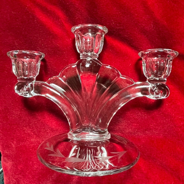 Vintage 50s Heisey Elegant Glass 3 candle candelabra -Deco Style - photo 2