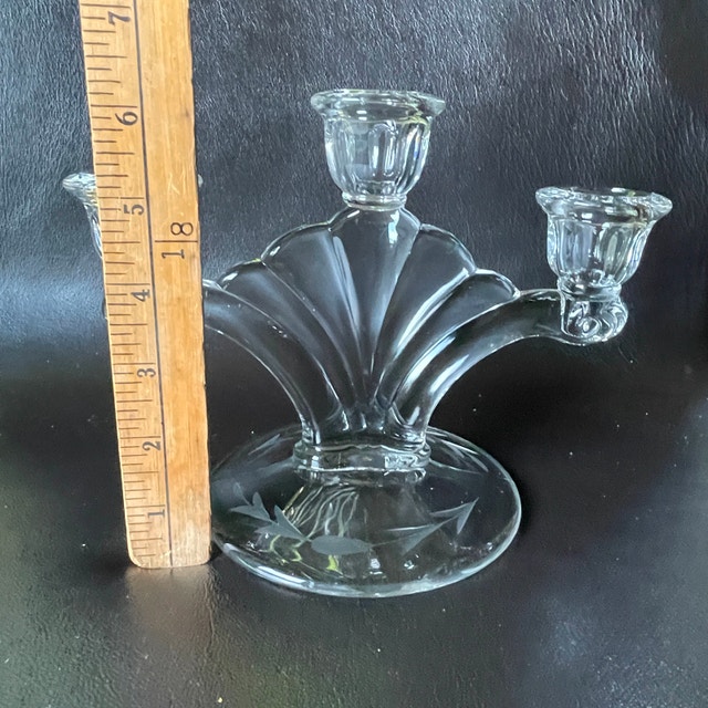 Vintage 50s Heisey Elegant Glass 3 candle candelabra -Deco Style - photo 4