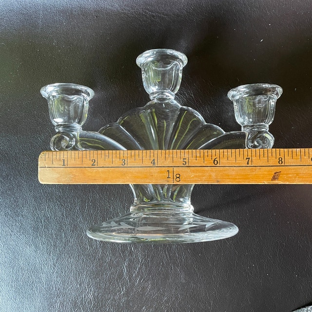 Vintage 50s Heisey Elegant Glass 3 candle candelabra -Deco Style - photo 5
