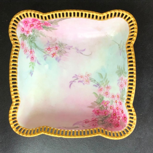 Antique Schumann Bavaria Reticulated Square bowl dish