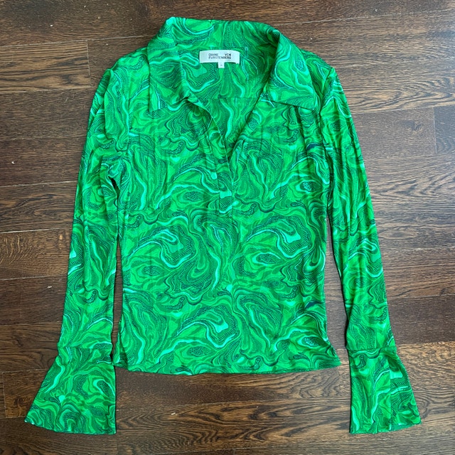 Diane Von Furstenberg Mackenzie Mesh Top-Marble Billiard Green-M - photo 2