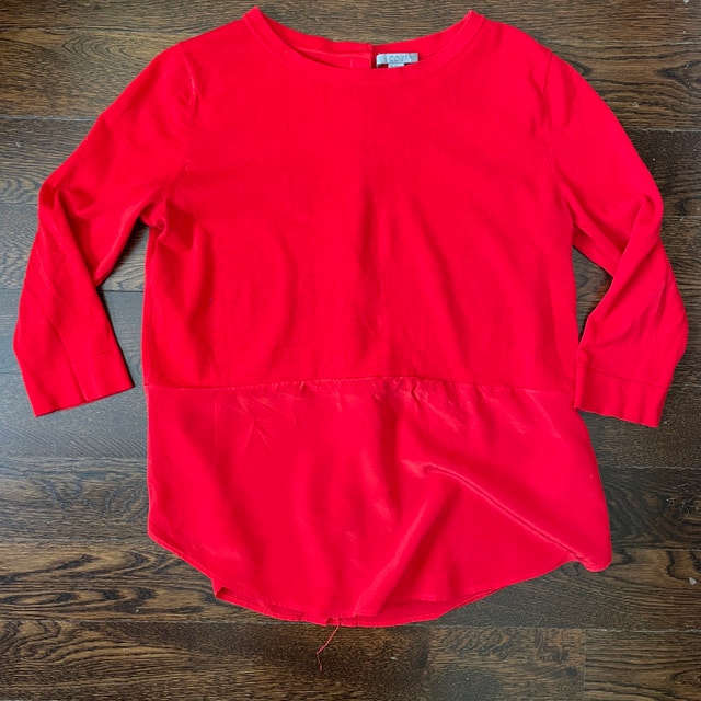 COS Red Knit Top with Silk Panel and Back Buttons-Size XS