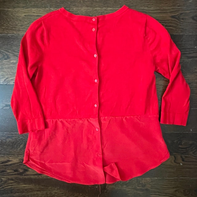 COS Red Knit Top with Silk Panel and Back Buttons-Size XS - photo 4