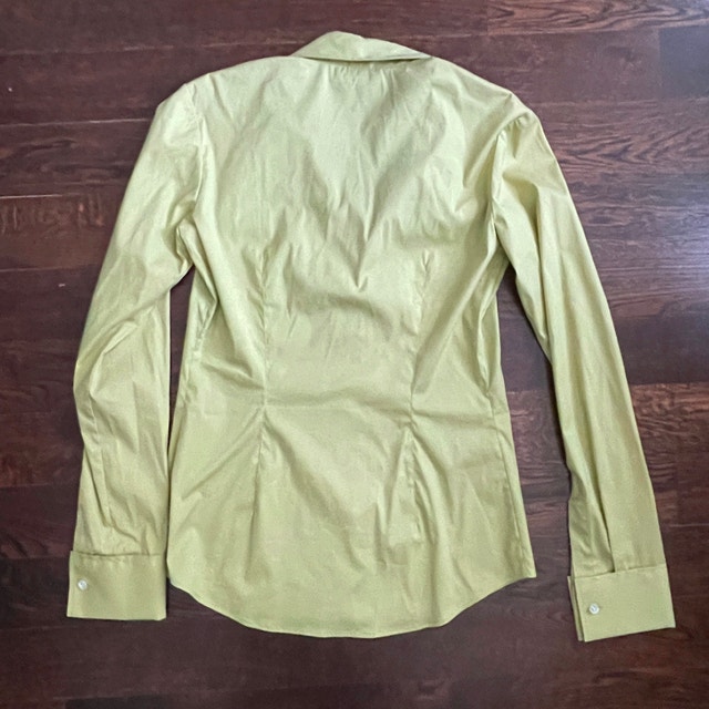 Theory Stretch Cotton "Ivy" Shirt Blouse-Pale Lime Green-Sz 0/XS - photo 3