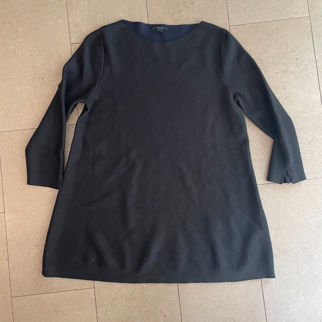 COS Black Mini Dress/Tunic Sweater-Boat Neck-Wool blend-Medium