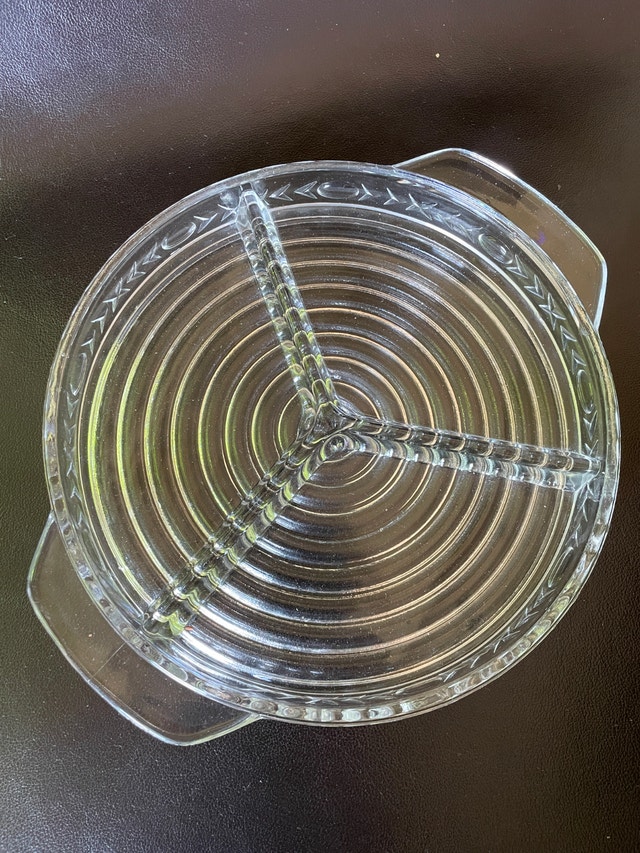 Vintage Anchor Hocking Glass Manhattan Style 3 section Platter