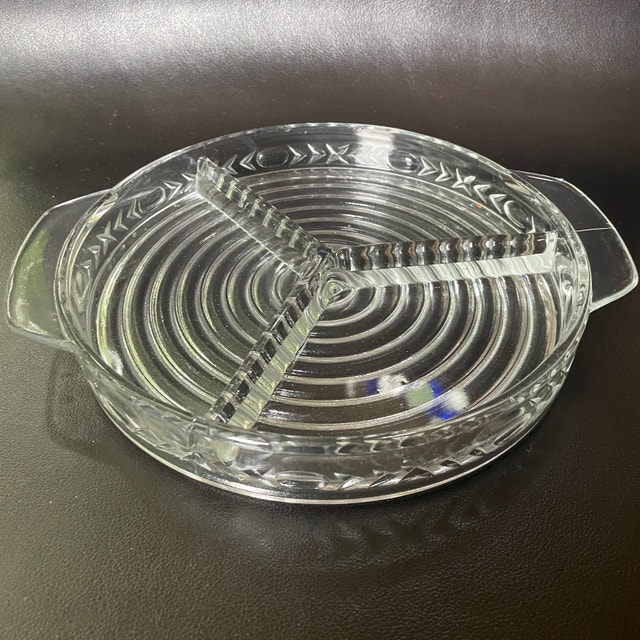 Vintage Anchor Hocking Glass Manhattan Style 3 section Platter - photo 2