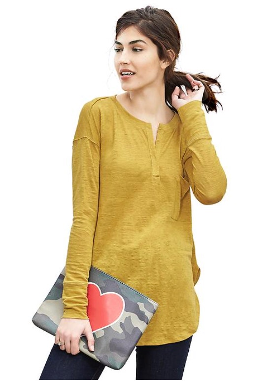 Banana Republic Mustard Linen Pocket Henley Top - Medium - photo 2