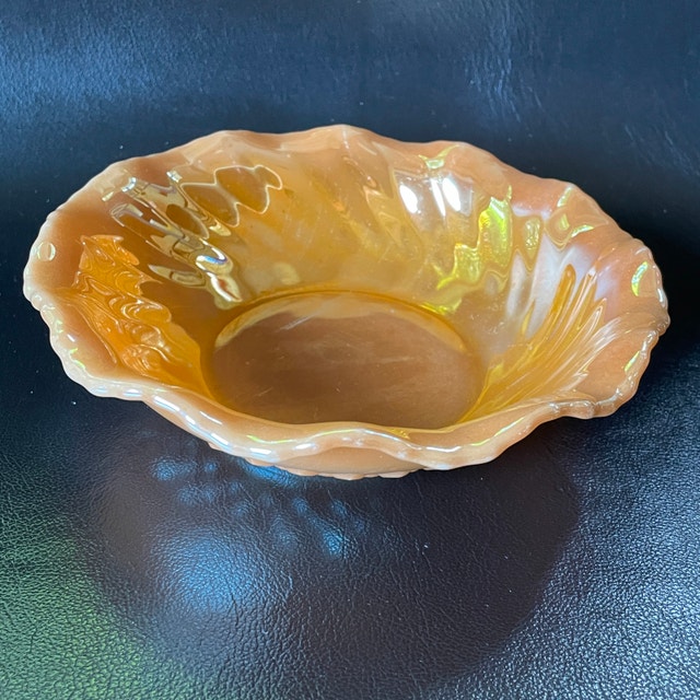 Vintage 50s Fire King Peach Lustre Swirl Pattern Fluted Bowl