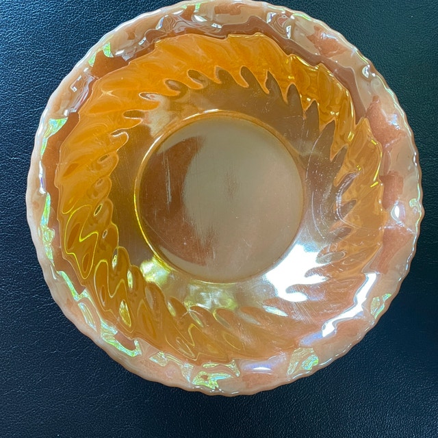 Vintage 50s Fire King Peach Lustre Swirl Pattern Fluted Bowl - photo 2